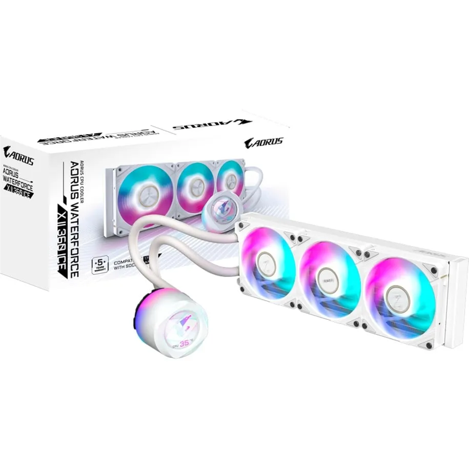 AORUS WATERFORCE X II 360 ICE Raffreddamento a liquido per CPU AIO - 3x ventole ARGB da 120 mm, LCD a colori, DAISY-CHAIN, compatibile con Intel LGA 1851 e AMD AM5, Raffreddamento ad acqua
