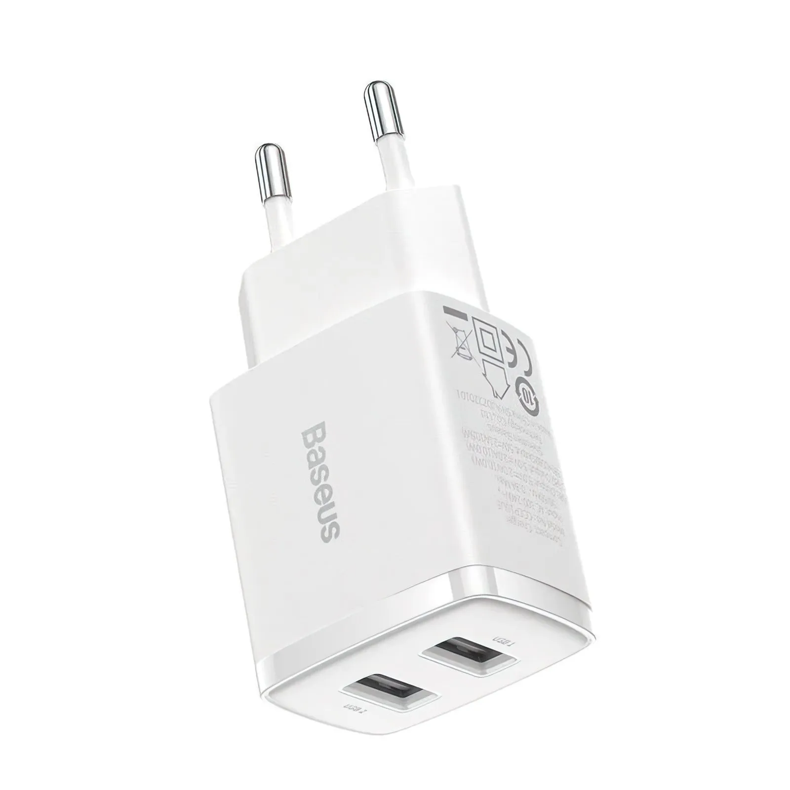 Caricabatterie Rete Baseus Compact, 10.5W, 2.1A, 2 x USB-A, Bianco CCXJ010202