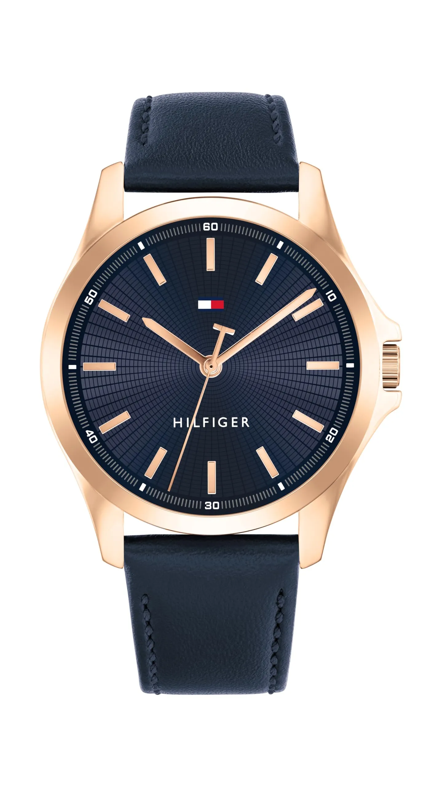 Tommy Hilfiger Orologio con Movimento al Quarzo a Tre Lancetteda Uomo con Cinturino in Pelle Blu Navy - 1792189, Blue