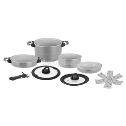 Batteria pentole Alluminio ceramicato ( 8 pz) FUSION da campeggio impilabili Cromo satinato 0806050N