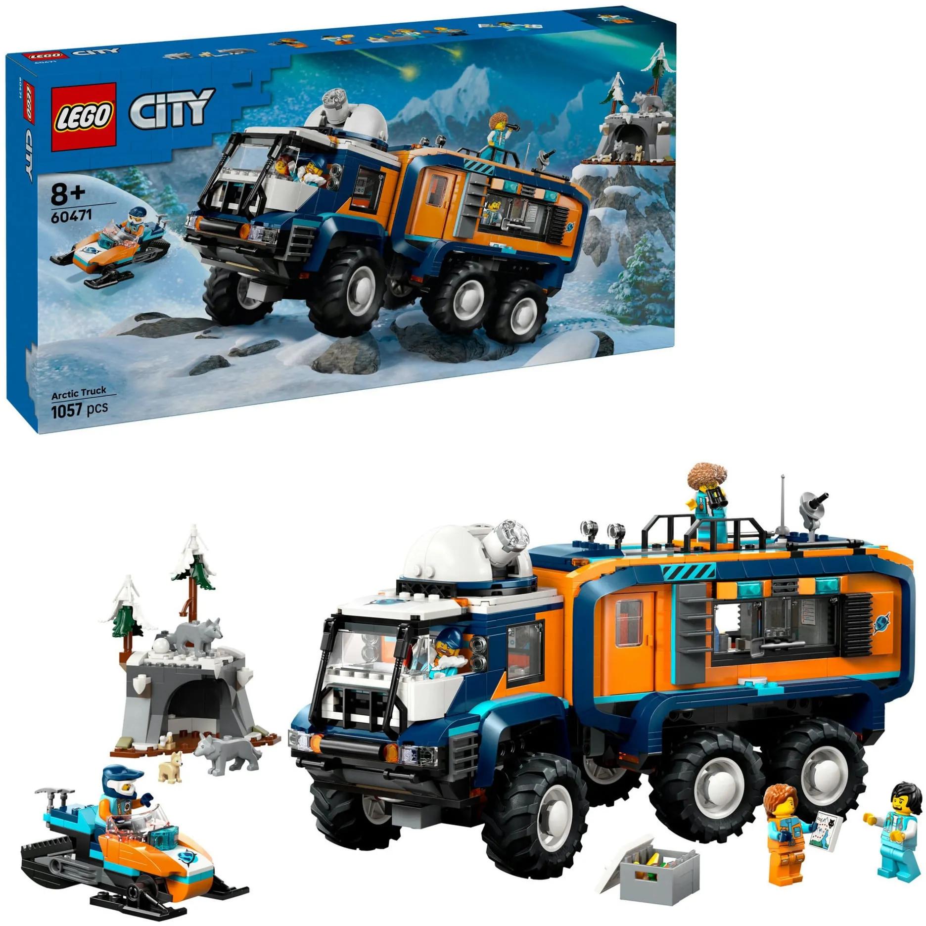 City 60471 Grande Camion Artico con Laboratorio, Veicolo Giocattolo da con Motoslitta e 5 Minifigure, Idea Regalo 8+, Giochi di costruzione