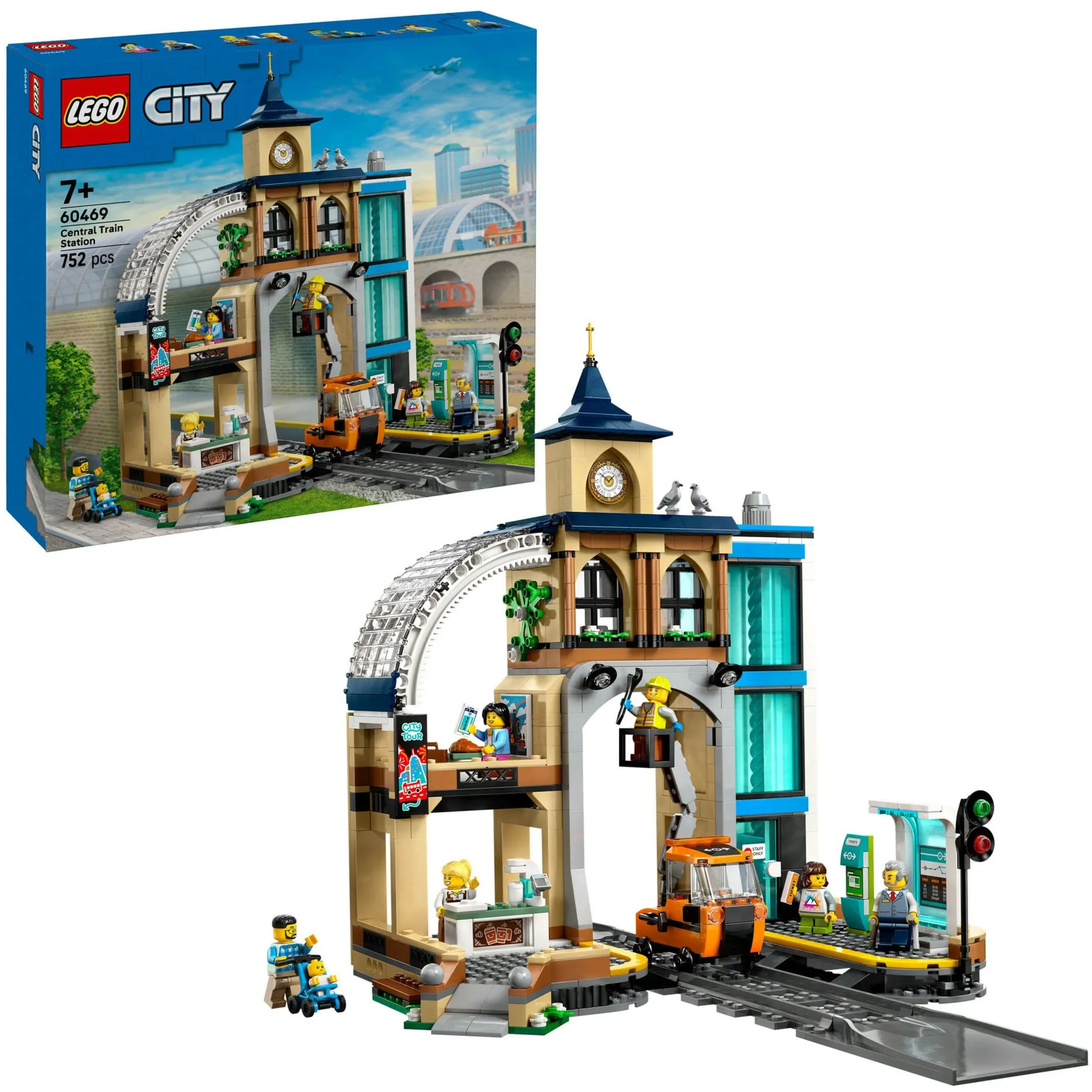 City 60469 Stazione Centrale con Veicolo Giocattolo, Ascensore, Biglietteria e 2 Piattaforme per Bambini e Bambine da 7+, Giochi di costruzione