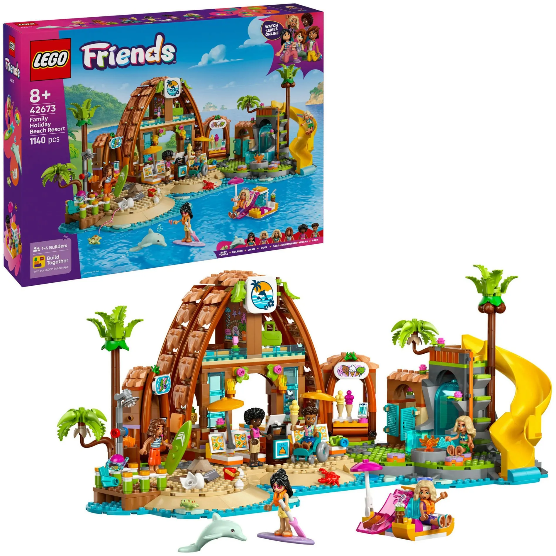 Friends 42673 Vacanza al Beach Resort, Gioco con 6 Mini Bamboline, Animali Giocattolo e Accessori, Idea Regalo 8+ Anni, Giochi di costruzione