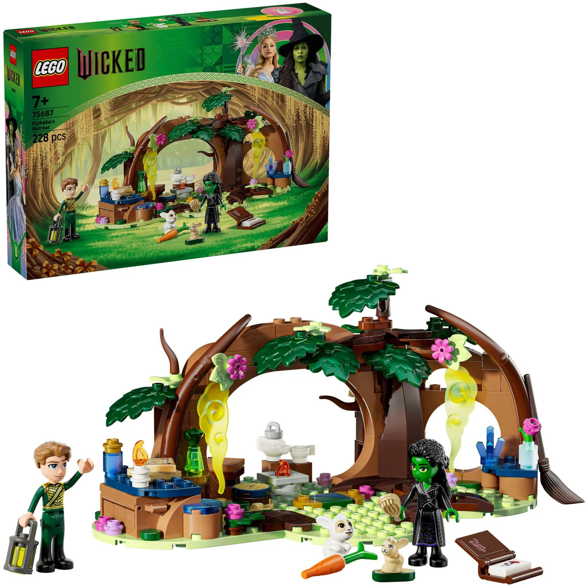Wicked 75687 Il Rifugio di Elphaba, Casa Giocattolo nella Foresta con 2 Mini Bamboline, 2 Animali e Accessori, Regalo 7+, Giochi di costruzione