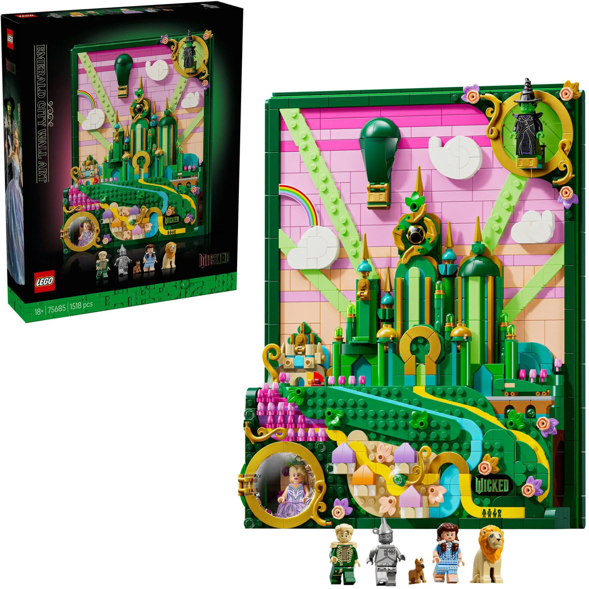 Wicked 75685 Wall Art Città di Smeraldo, Costruzione per Adulti 3D con 6 Minifigure, Decorazione da Parete Fai da Te, Giochi di costruzione