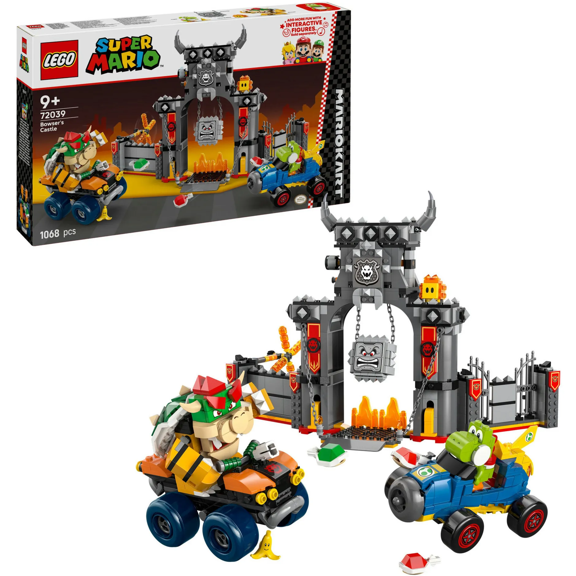 Super Mario 72039 Mario Kart – Castello di Bowser Giocattolo Interattivo con 2 Macchine e 4 Figure, Regalo Bambini 9+, Giochi di costruzione