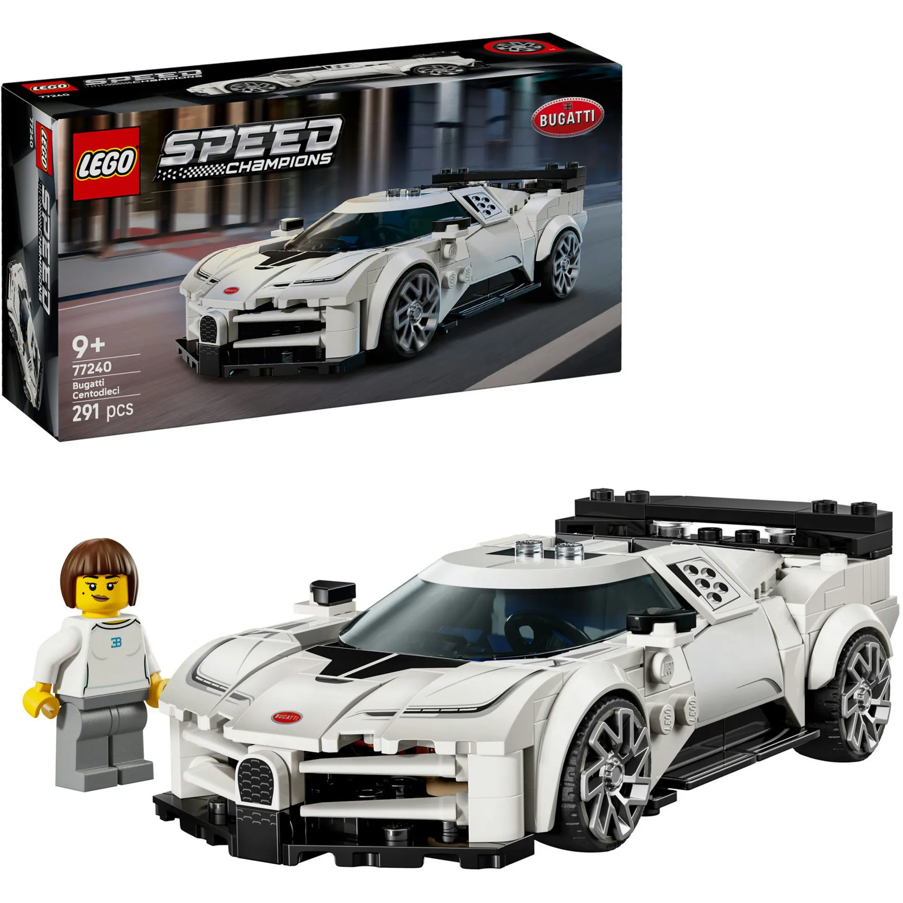 Speed Champions 77240 Hyper Sports Car Bugatti Centodieci, Modello di Auto con Minifigure, Macchina Giocattolo, Regalo9+, Giochi di costruzione