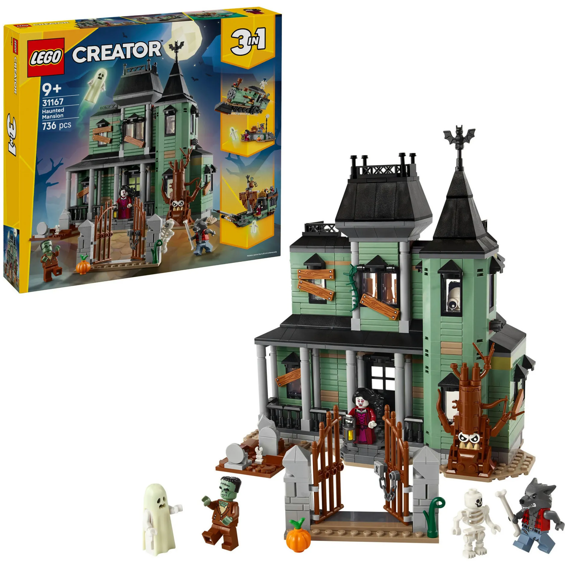 Creator 3in1 31167 Villa Spettrale, Giocattolo Trasformabile in Nave Fantasma o in Treno, Regalo Creativo per Bambini 9+, Giochi di costruzione
