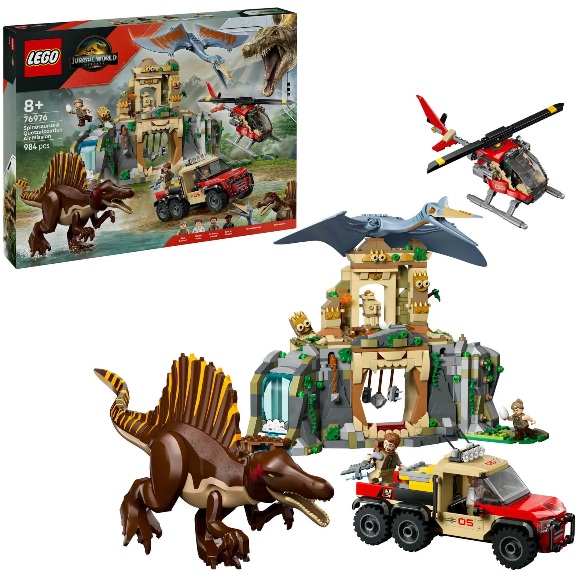 Jurassic World 76976 Missione Aerea con Spinosauro e Quetzalcoatlus, 2 Dinosauri Giocattolo e 2 Veicoli, per Bambini 8+, Giochi di costruzione
