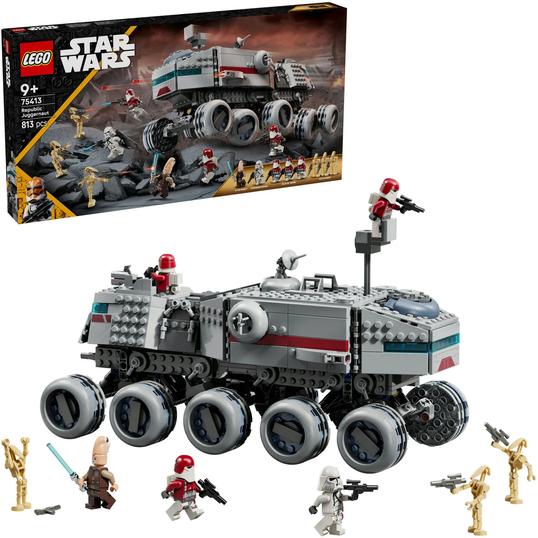 Star Wars 75413 Republic Juggernaut, Camion Giocattolo e 8 Personaggi, Idea Regalo 9+ per Fan di Le Guerre dei Cloni, Giochi di costruzione