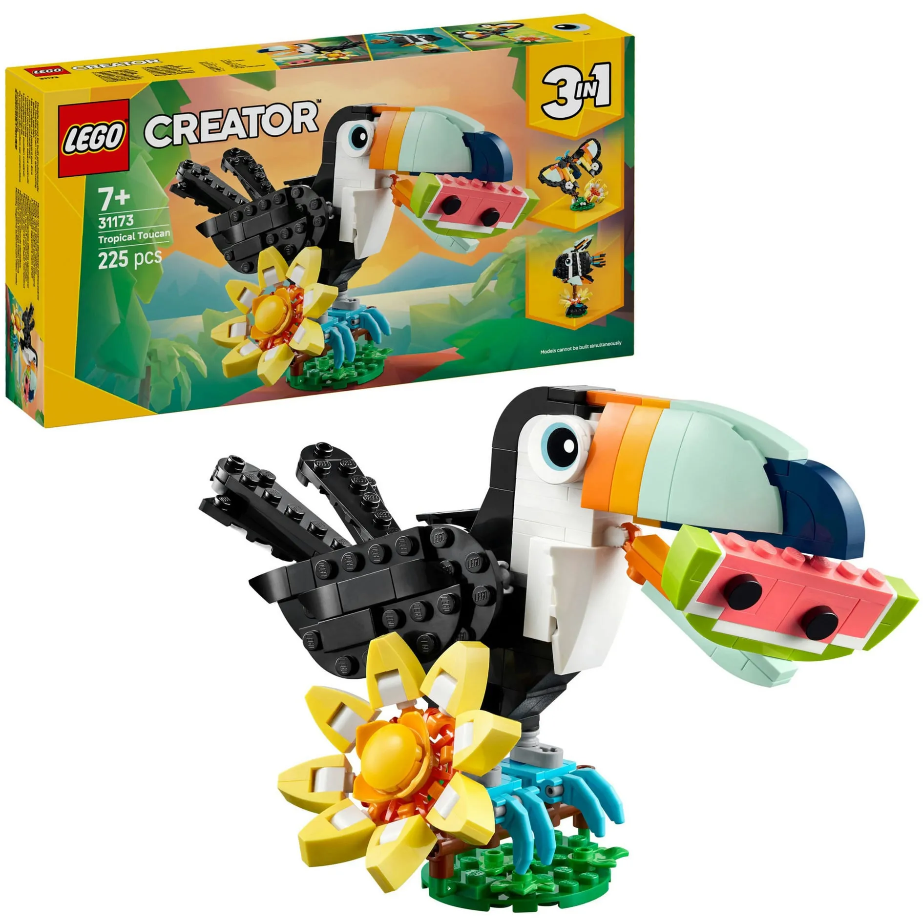 Creator 3in1 31173 Animali Selvatici: Tucano Tropicale, Animale Giocattolo Trasformabile, Regalo Creativo per Bambini 7+, Giochi di costruzione