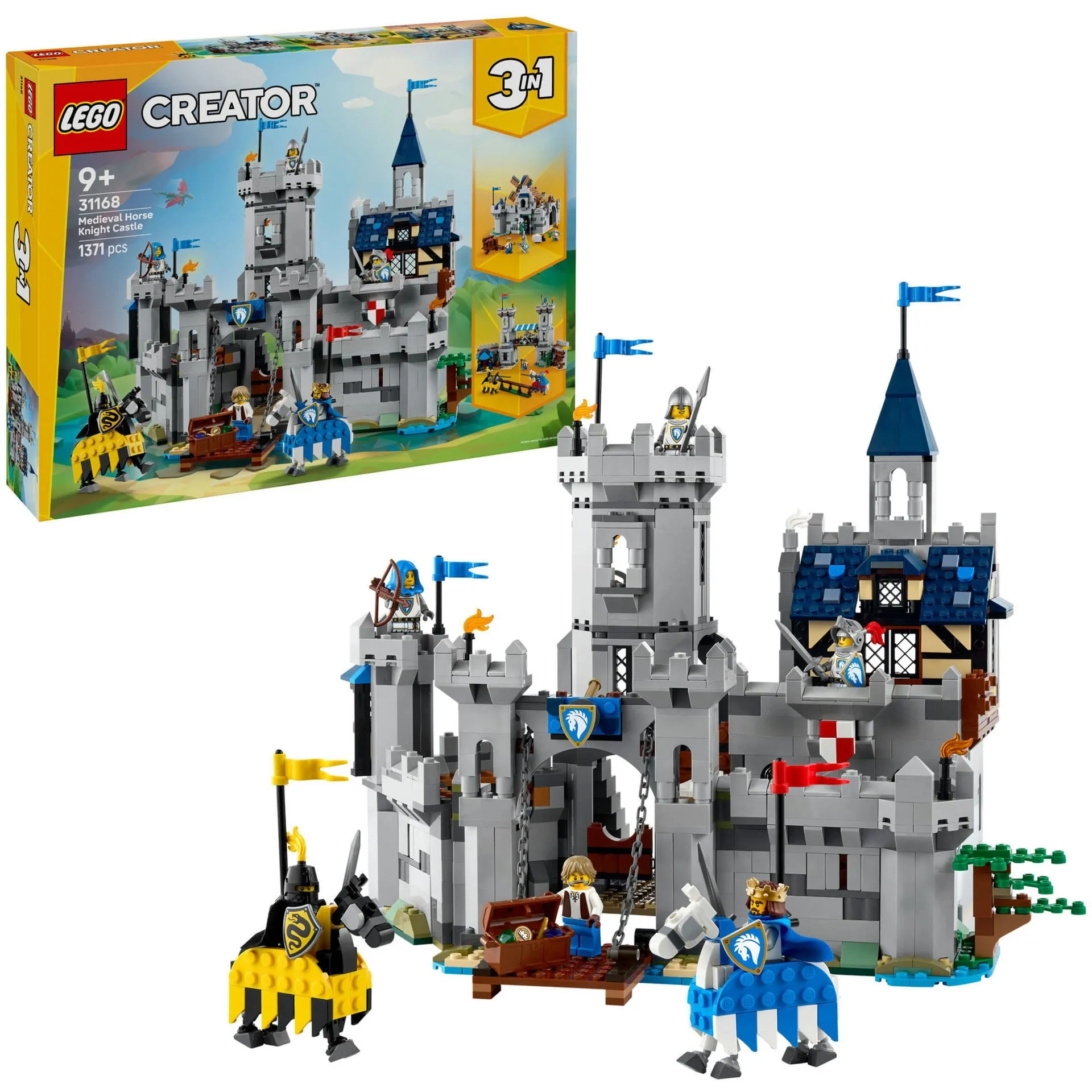 Creator 3in1 31168 Castello del Cavaliere Medievale, Giocattolo Trasformabile in Torneo o in Villaggio per Bambini 9+, Giochi di costruzione
