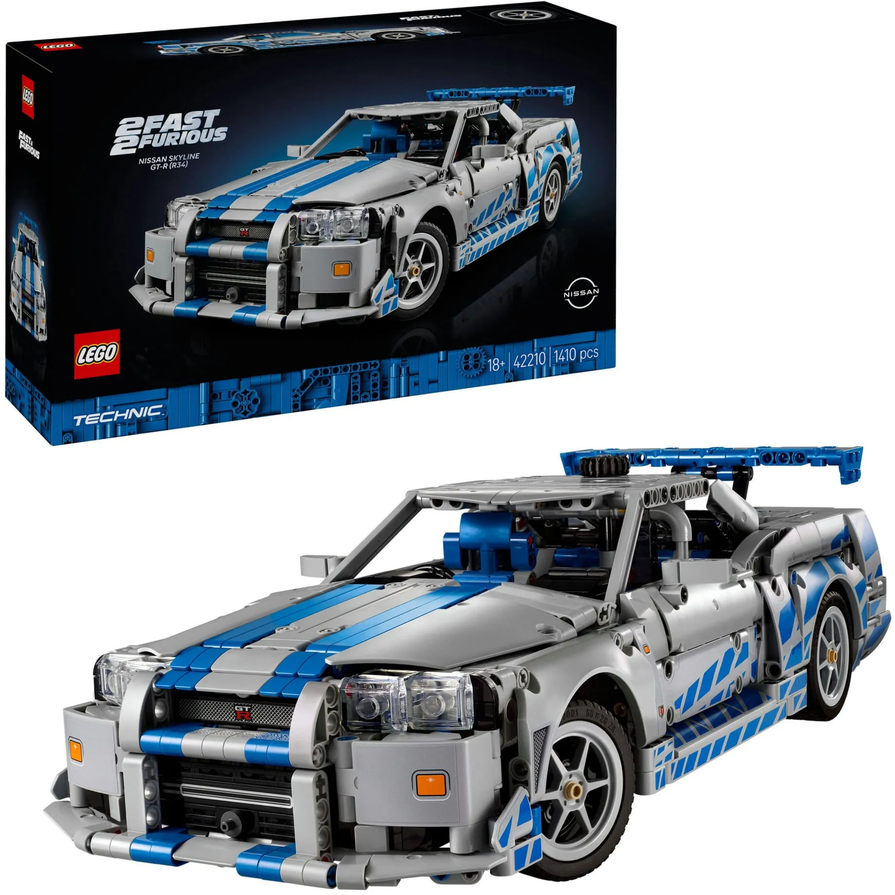 Technic 42210 Auto Nissan Skyline GT-R (R34) 2 Fast 2 Furious, Modellino da Costruire per Adulti con Funzione Derapata, Giochi di costruzione