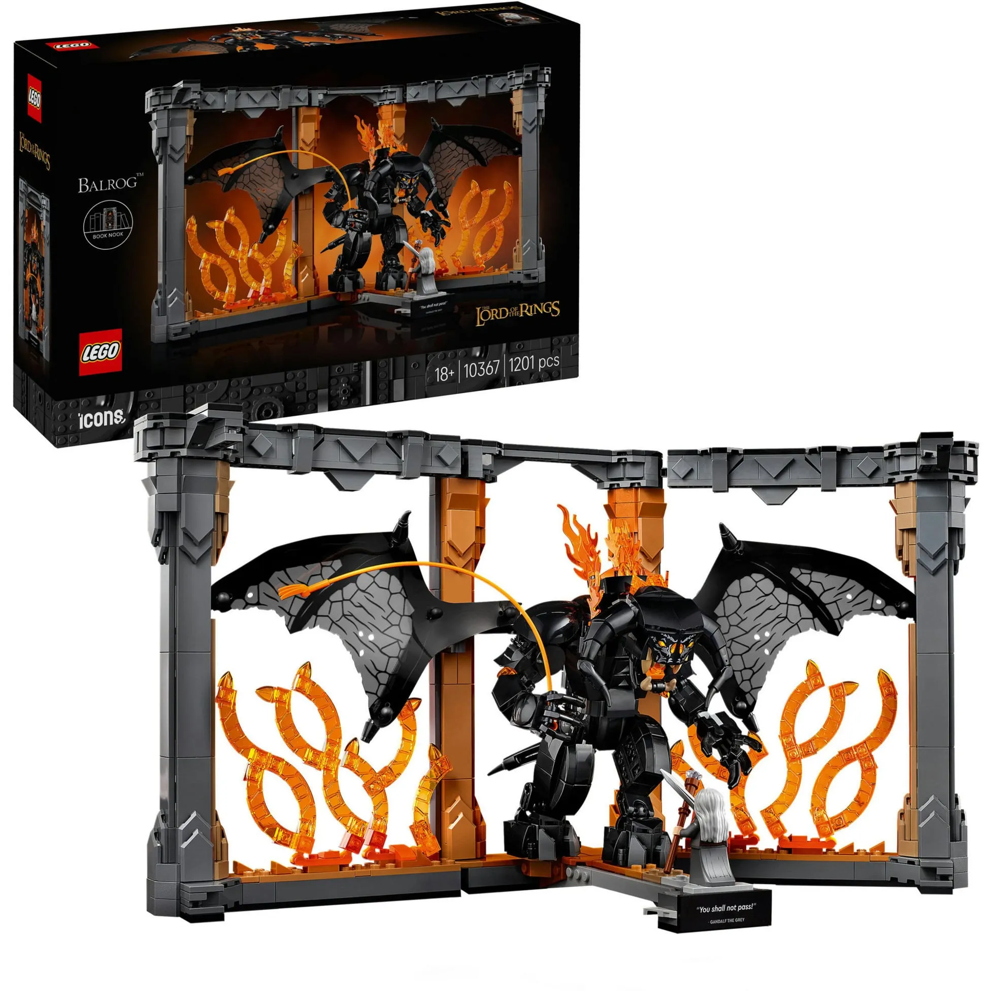 ICONS 10367 Il Signore degli Anelli: Book Nook del Balrog, Costruzione per Adulti da Esposizione, Regalo da Collezione, Giochi di costruzione