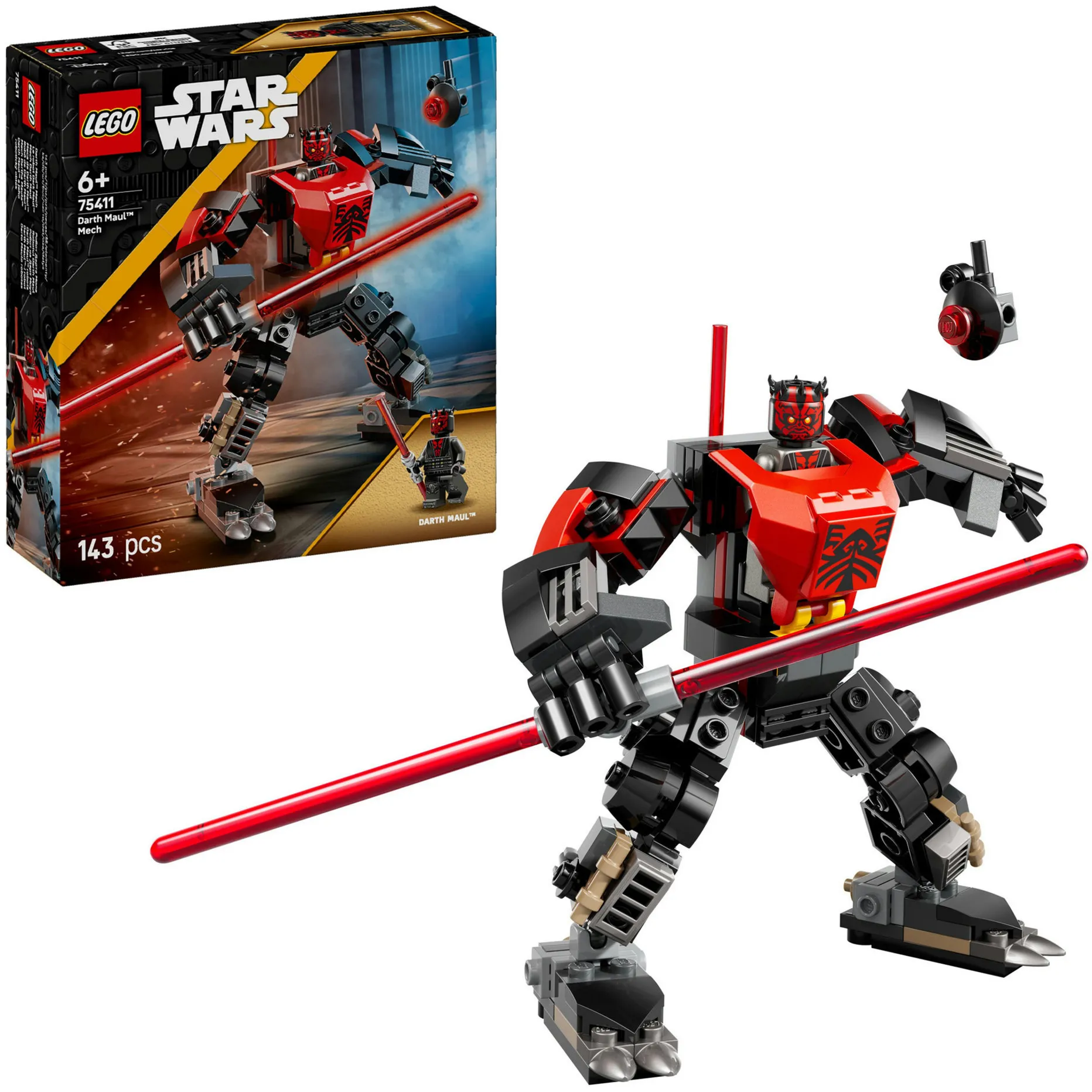 Star Wars 75411 Mech Darth Maul, Action Figure Giocattolo da Esposizione con Spada Laser e Minifigure, Idea Regalo 6+ Anni, Giochi di costruzione