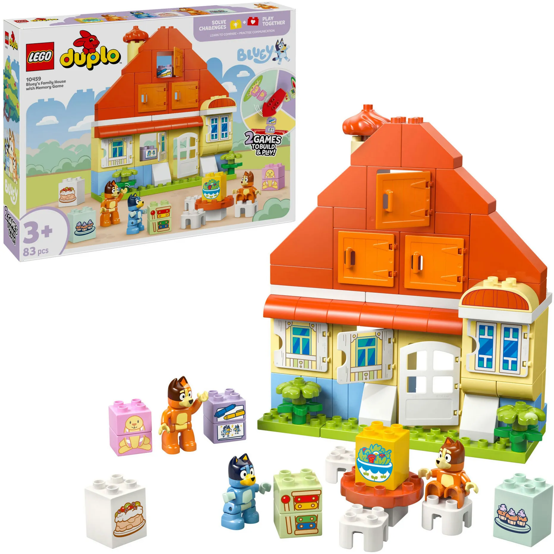 DUPLO Bluey 10459 Casa della Famiglia Bluey con Gioco di Memoria - Giochi Educativi per Bambini 3+ con Gioco da Tavolo, Giochi di costruzione