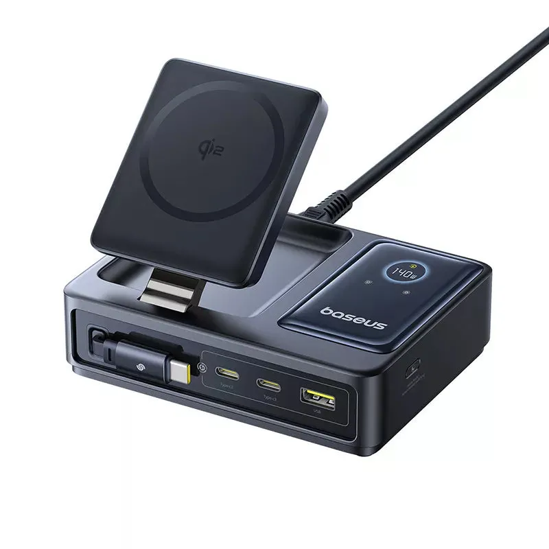 Caricatore Stazione Baseus Nomos QI 5in1, 140W, 5A, 1 x USB-A - 2 x USB-C, Nero P10170902123-00