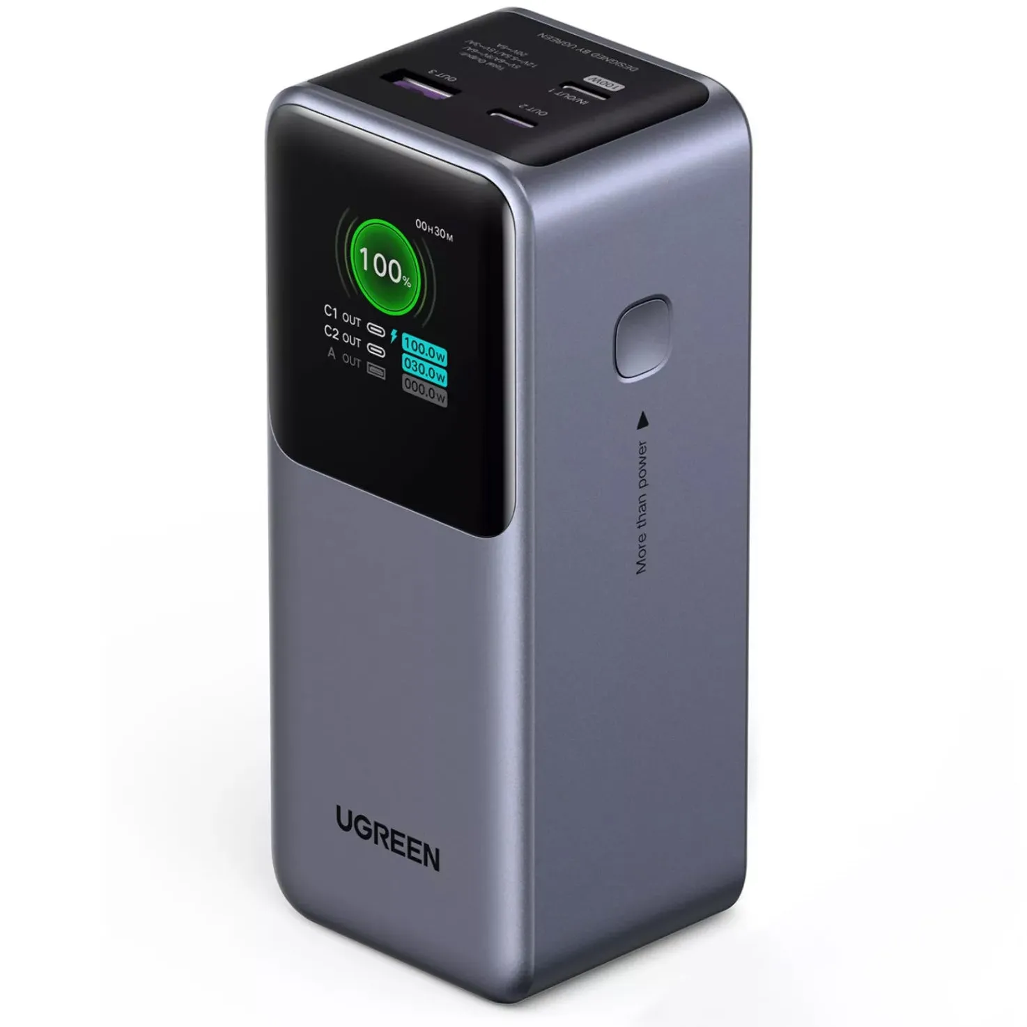 Batteria Esterna UGREEN PB721, 20000mAh, 130W, QC + PD, 1 x USB-A - 2 x USB-C, Grigio