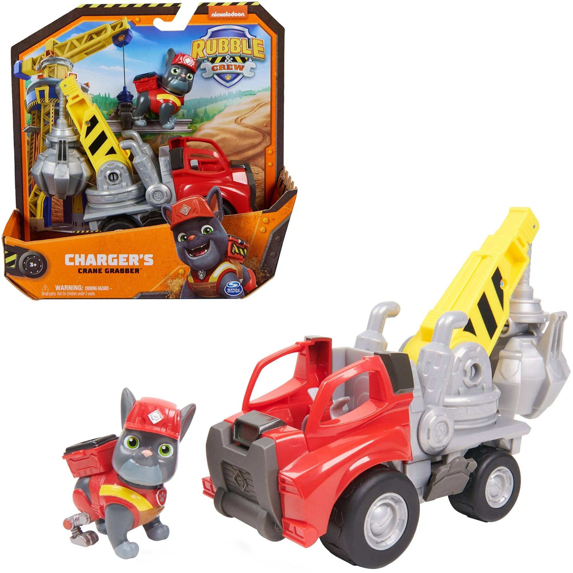 Rubble & Crew, Veicolo da lavoro di Charger, Ruspa con artiglio e parti mobili e personaggio da collezione, giocattoli per bambini dai 3 anni in su, veicolo da gioco