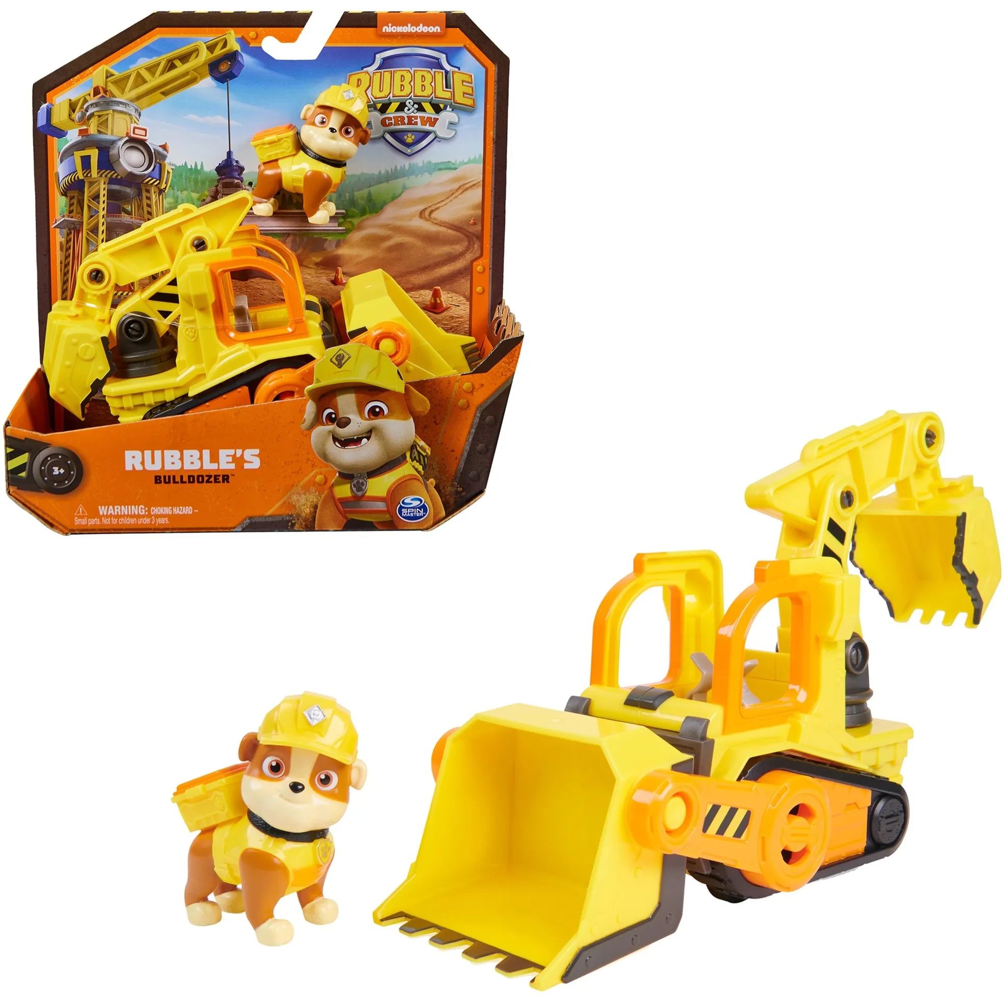 Rubble & Crew, Veicolo da lavoro di Rubble, Bulldozer giocattolo con parti mobili e personaggio da collezione, giocattoli per bambini dai 3 anni in su, veicolo da gioco