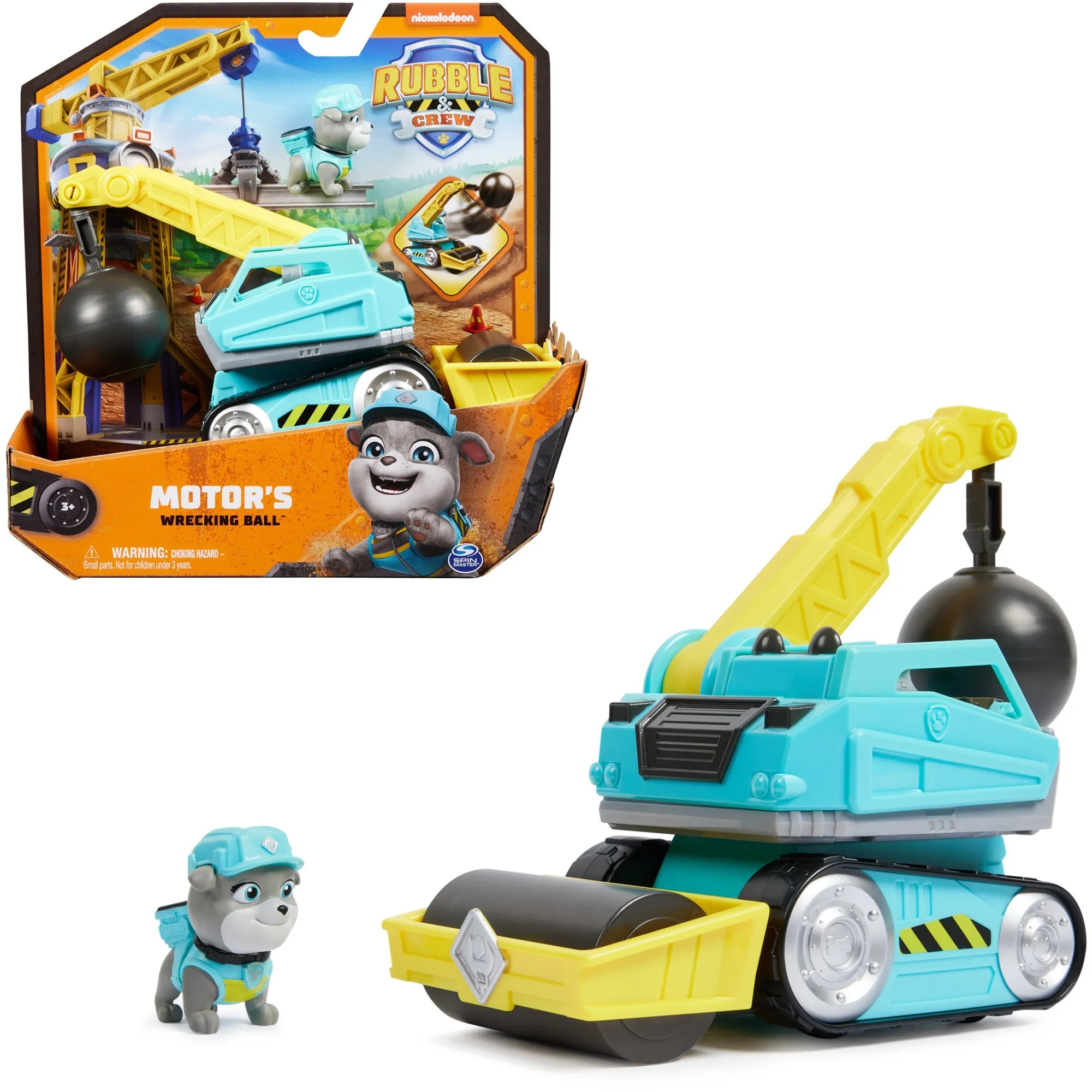 Rubble & Crew, Veicolo da lavoro di Motor, Palla demolitrice con personaggio da collezione, giocattoli per bambini dai 3 anni in su, veicolo da gioco