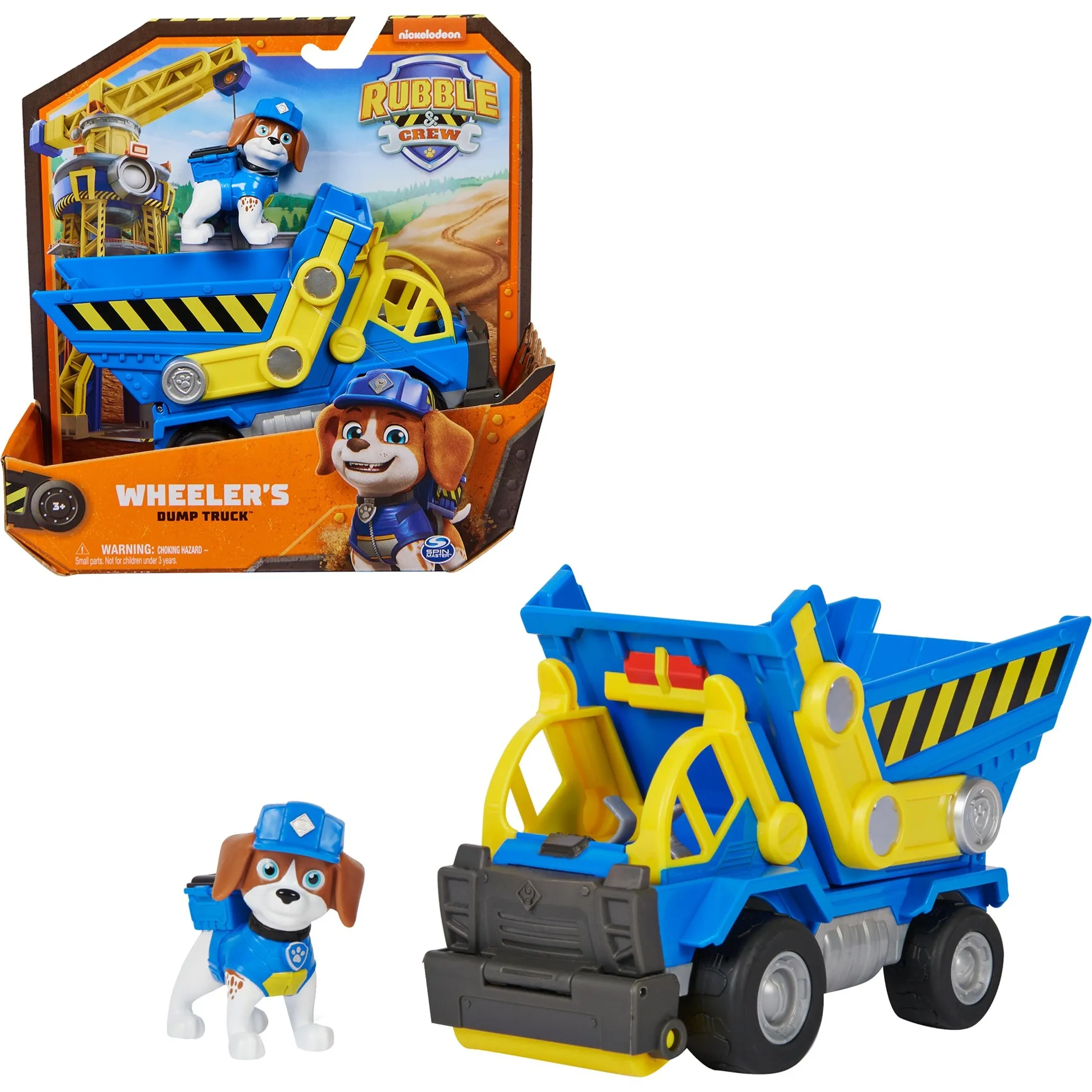 Rubble & Crew, Veicolo da lavoro di Wheeler, Camion ribaltabile con parti mobili e personaggio da collezione, giocattoli per bambini dai 3 anni in su, veicolo da gioco