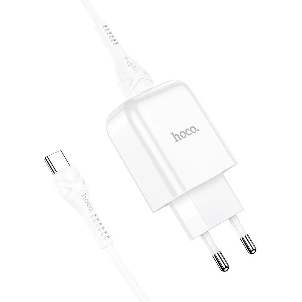Caricabatterie da Rete con Cavo USB-C HOCO N2, 10W, 2A, 1 x USB-A, Bianco