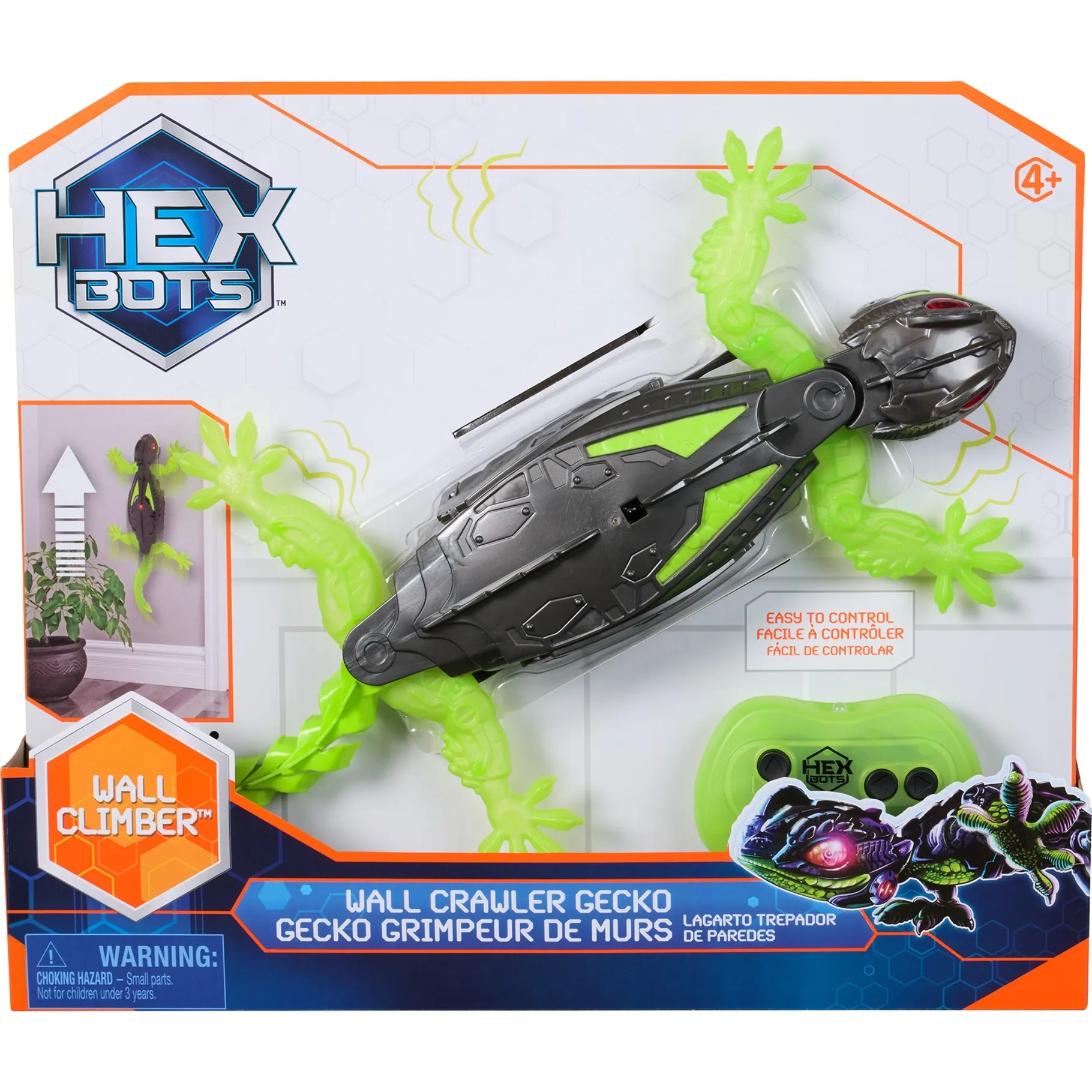HEX BOTS Geco Telecomandato, Giocattolo Interattivo Radiocomandato, Ricaricabile con Cavetto USB, si Arrampica sulle Pareti e Corre sui Pavimenti, Giocattolo per Bambini e Bambine, 4+ Anni, Gioco figura