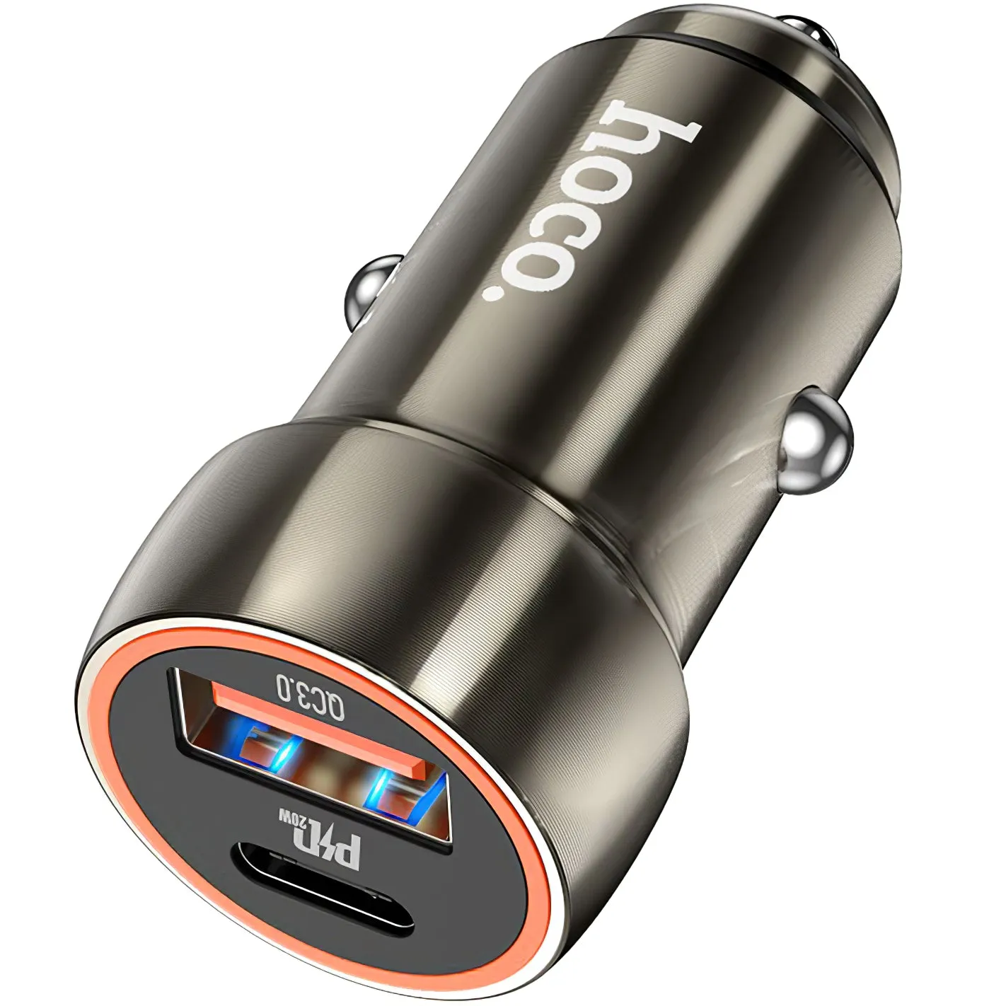 Caricabatterie da auto HOCO Z46A, 20W, 3A, 1 x USB-A - 1 x USB-C, Grigio
