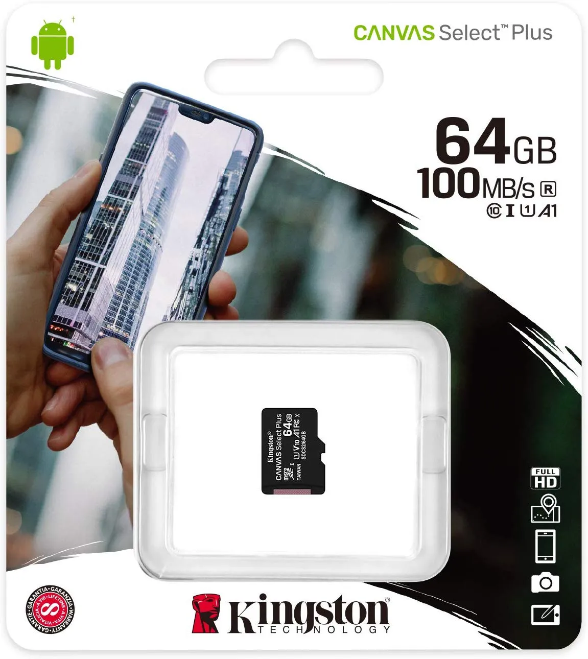 Scheda di memoria microSDXC Kingston Canvas Select Plus Android A1, 64Gb, Classe 10 / UHS-1 U1 SDCS2/64GBSP