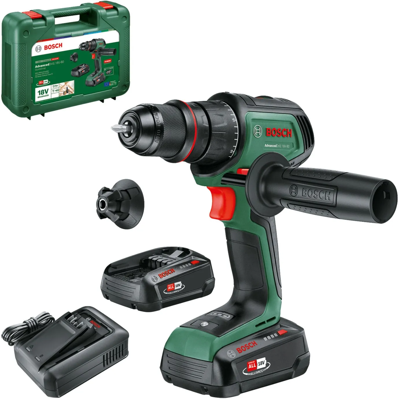 Trapano avvitatore a batteria AdvancedDrill 18V-80 QuickSnap + accessori