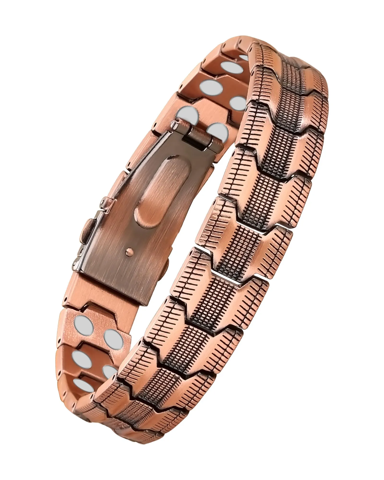 MagEnergy Bracciale in rame per uomo, rame puro al 99,99%, magneti a doppia forza, braccialetto magnetico con chiusura a farfalla, lunghezza regolabile, include strumento di regolazione della