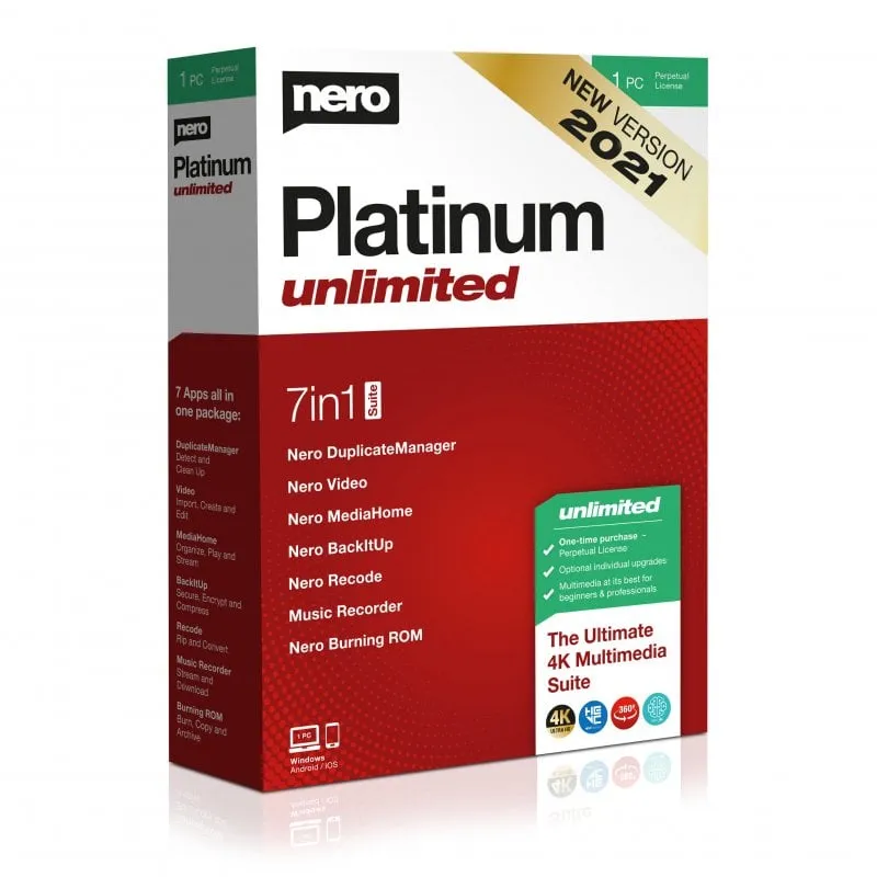 Nero Platinum Unlimited 7 in 1 Suite Licenza permanente 1 PC
