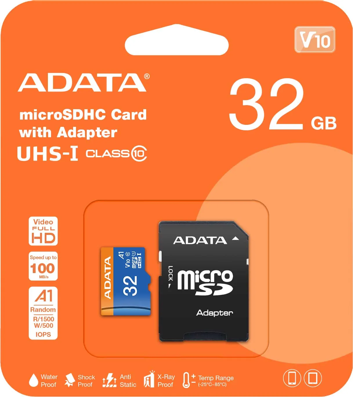 Scheda di Memoria microSDHC Adata, 32Gb, Classe 10 / UHS-1 U1, Con Adattatore AUSDH32GUICL10A1-RA1