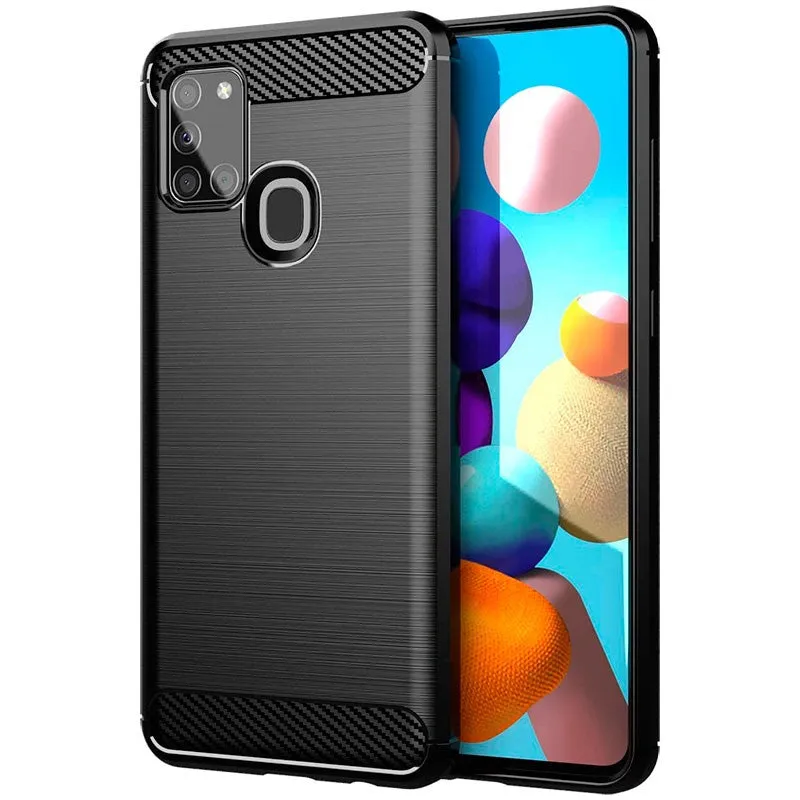 Custodia per Samsung Galaxy A21s A217, Carbonio, Nera
