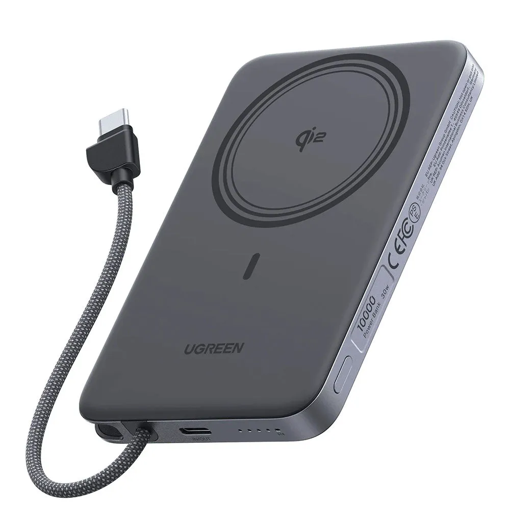 Batteria esterna wireless UGREEN PB570 (75982B), 10000 mAh, 30 W, PD + FQI, 1 x QI - 2 x USB-C, grigia