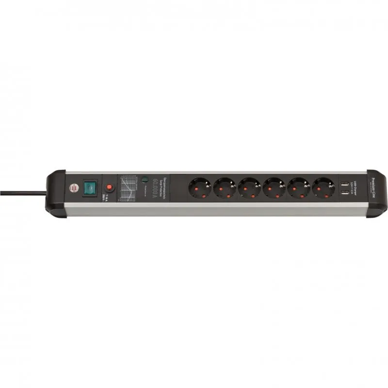 Brennenstuhl Premium-Protect-Line Presa multipla con USB-3.1A e 6 prese 3m Argento/Nero