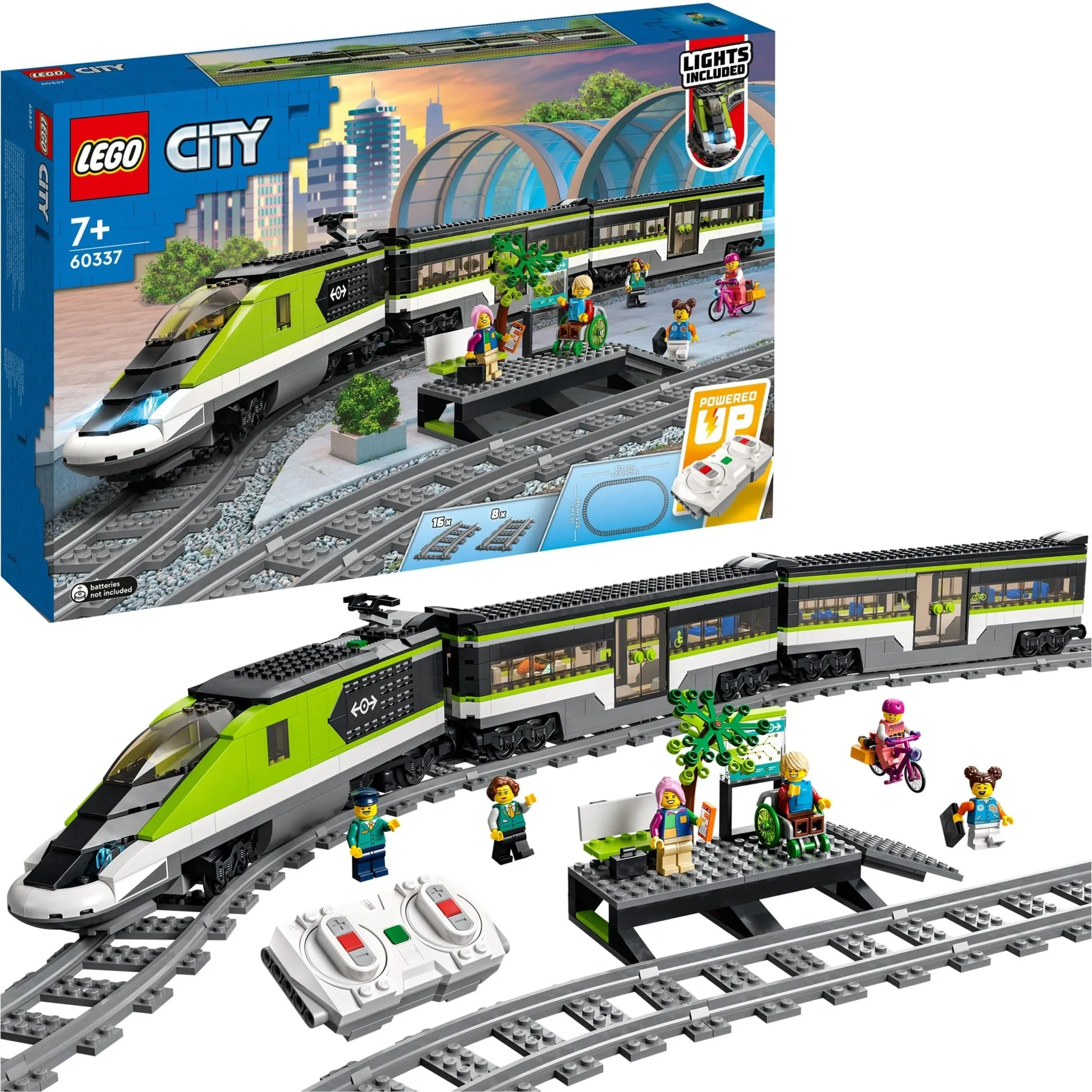 City 60337 Treno Passeggeri Espresso, Locomotiva Giocattolo Telecomandata con Luci e Binari, Regalo Bambini e Bambine 7+, Giochi di costruzione