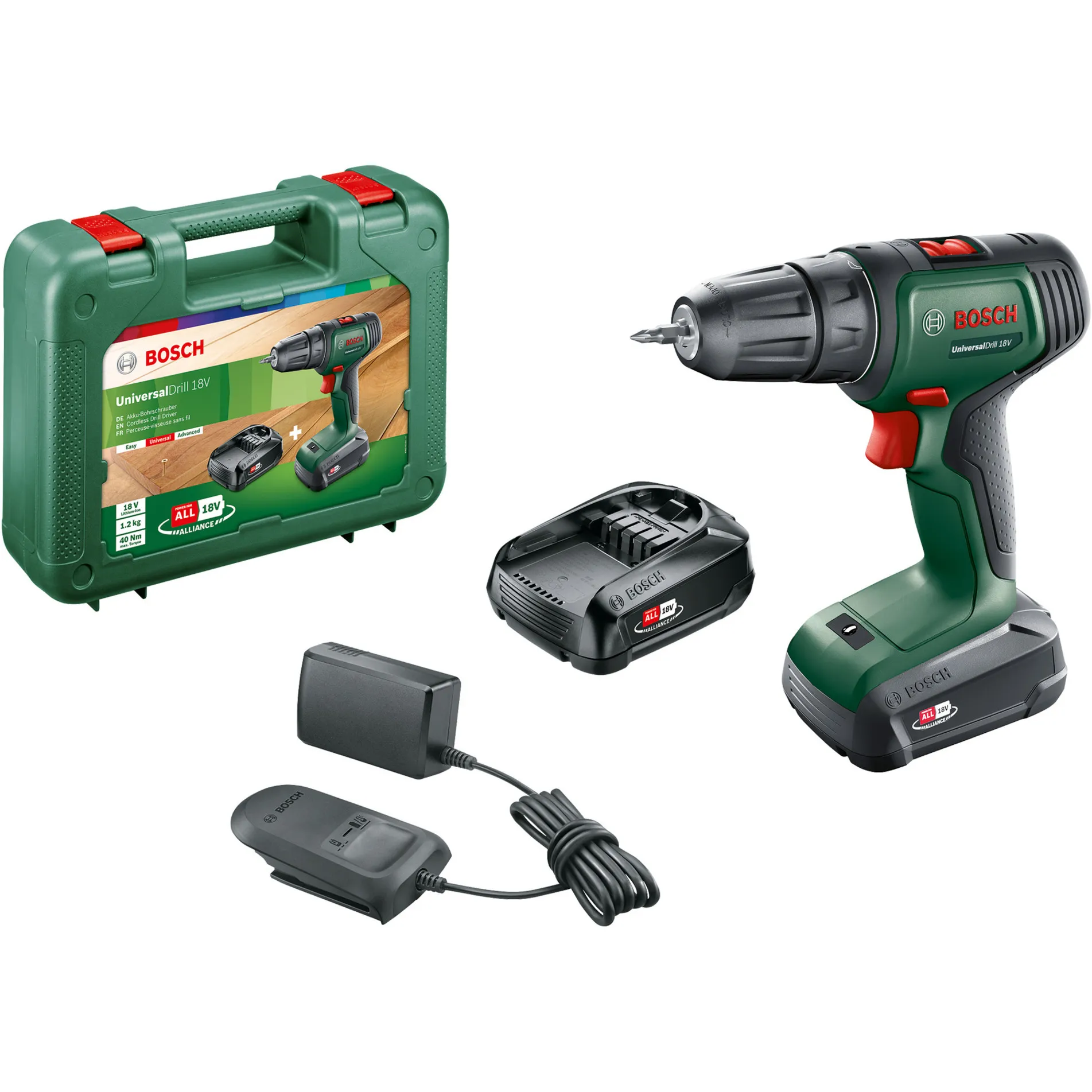 UniversalDrill 18V 1450 Giri/min Senza chiave 1,2 kg Nero, Verde, Trapano avvitatore