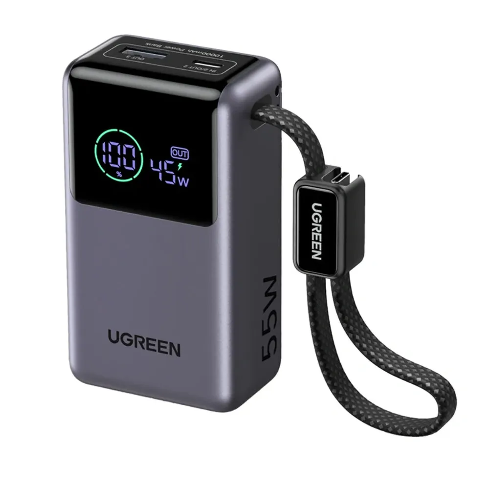 Batteria Esterna UGREEN Nexode Pro PB727 (85301B), 10000mAh, 55W, QC + PD, 1 x USB-A - 2 x USB-C, Grigio