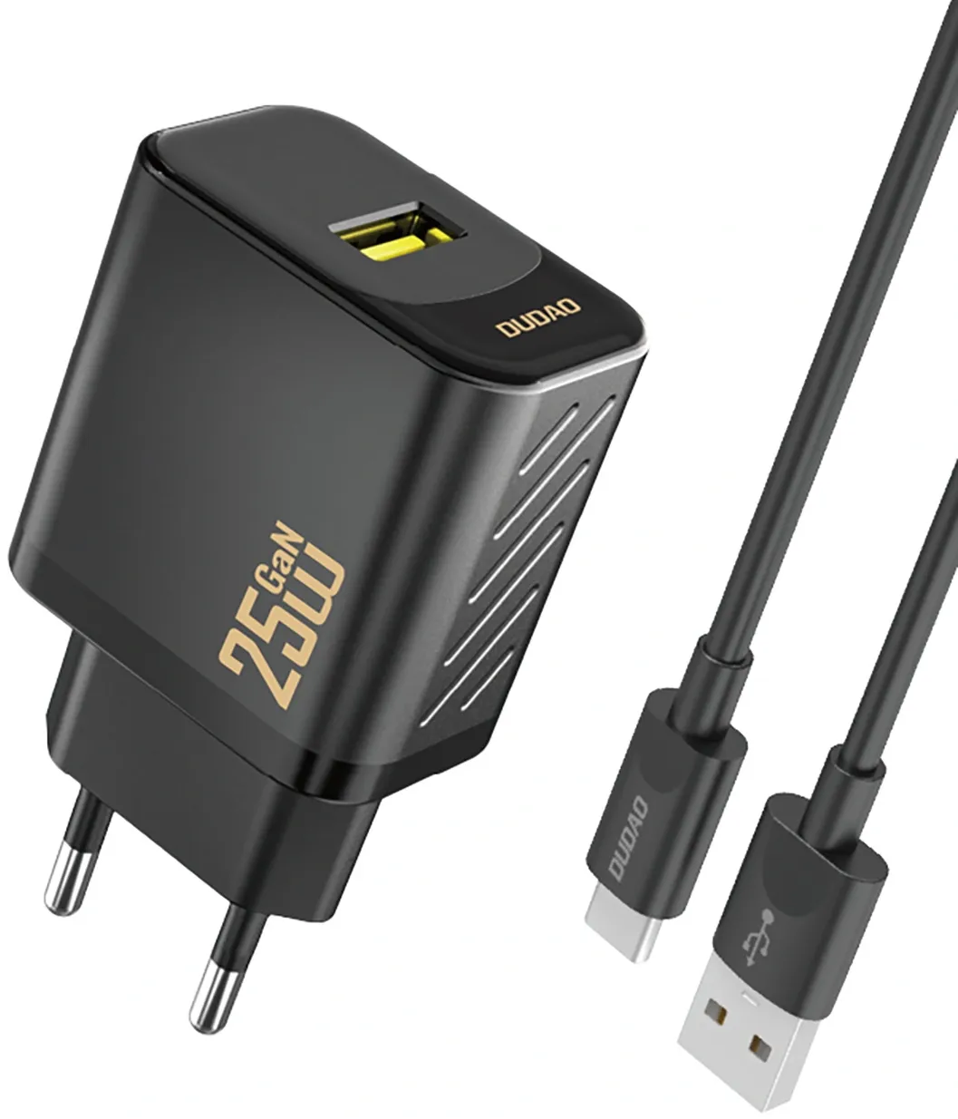 Caricatore da rete con cavo USB-C Dudao A27STEU, 25W, 3A, 1 x USB-A, Nero
