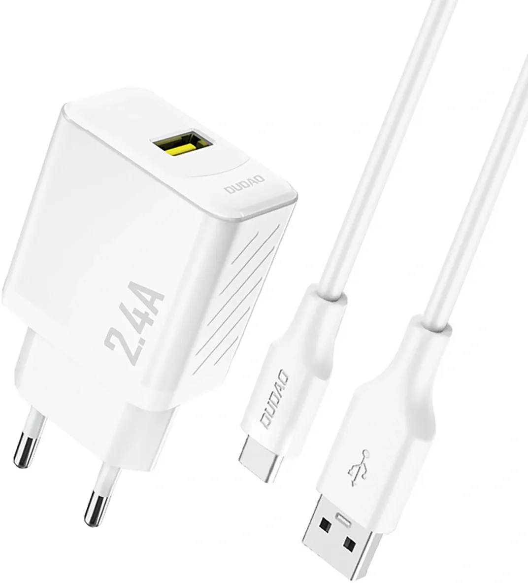 Caricatore da rete con cavo USB-C Dudao A23TEU, 12W, 2.4A, 1 x USB-A, Bianco