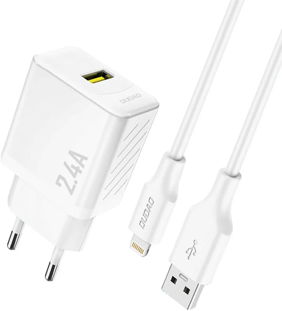 Caricabatterie da rete con cavo Lightning Dudao A23LEU, 12 W, 2,4 A, 1 x USB-A, bianco