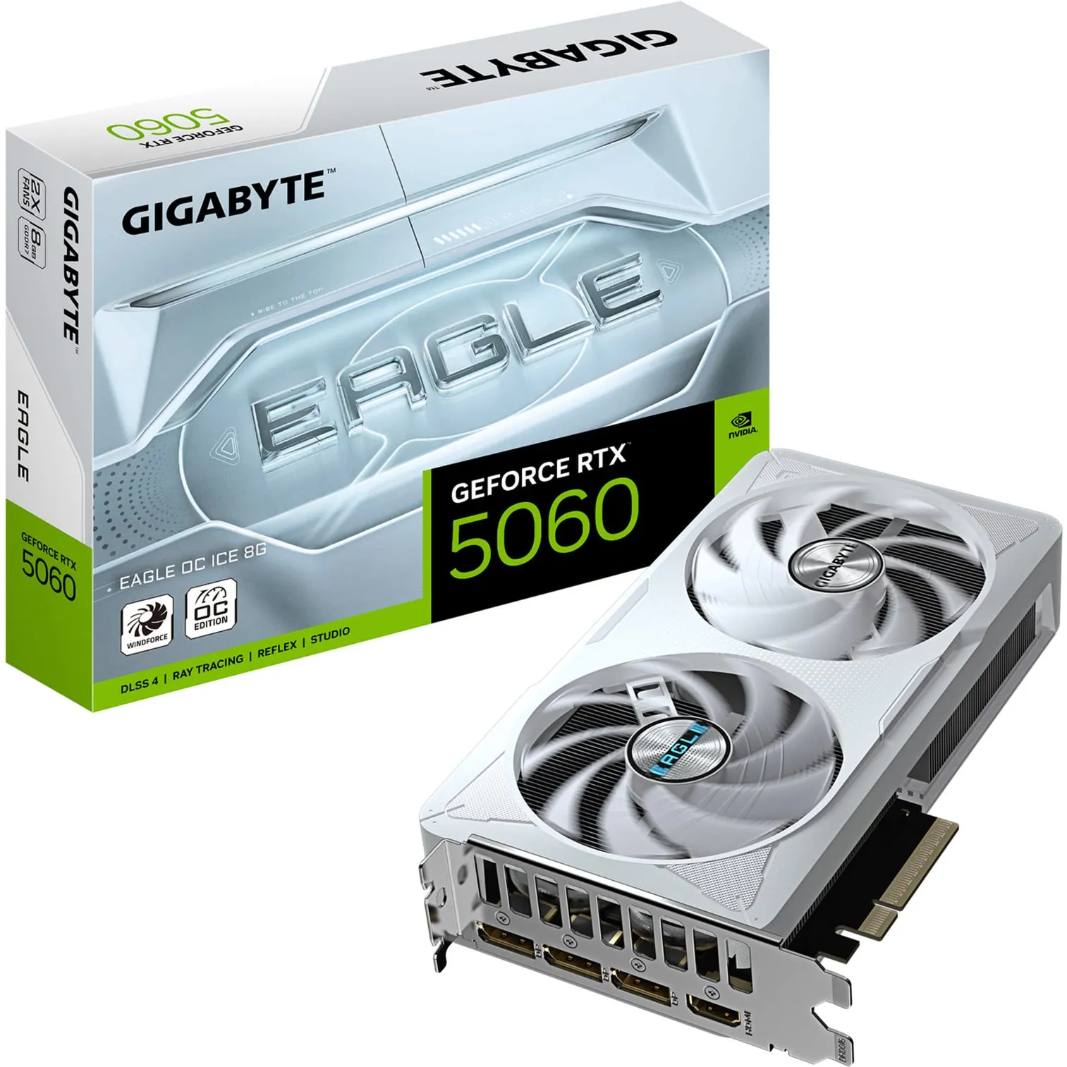 GeForce RTX 5060 EAGLE OC ICE 8G Scheda Grafica - 8GB GDDR7, 128bit, PCI-E 5.0, 2550 MHz Frequenza core, 3 x DisplayPort, 1 x HDMI, GV-N5060EAGLEOC ICE-8GD