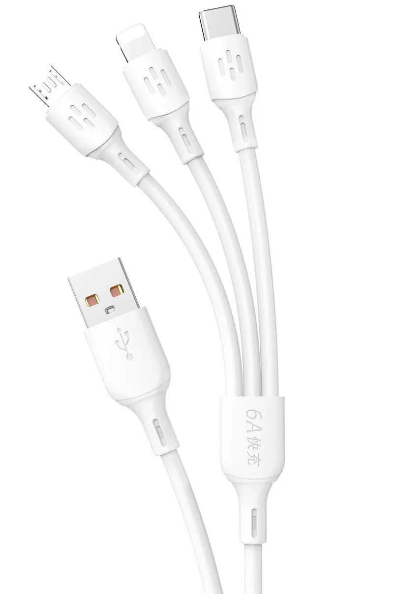Cavo di ricarica USB-A - Lightning / microUSB / USB-C Dudao L8A 3in1, 66W, 1,2m, Bianco