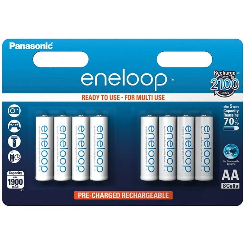 Panasonic Eneloop Confezione da 8 batterie AA ricaricabili 1900mAh