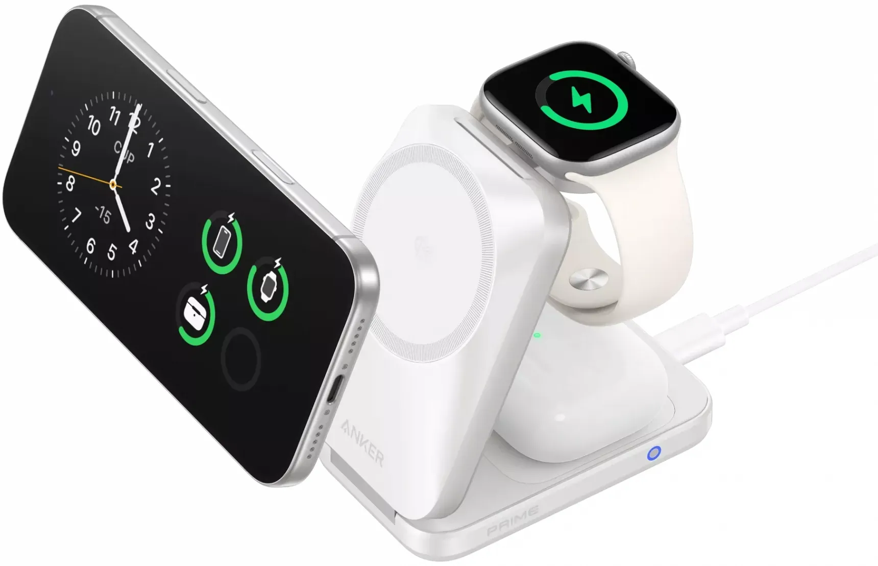 Caricatore Wireless da Rete Anker Prime MagGo 3in1, 25W, Bianco B25N1G21