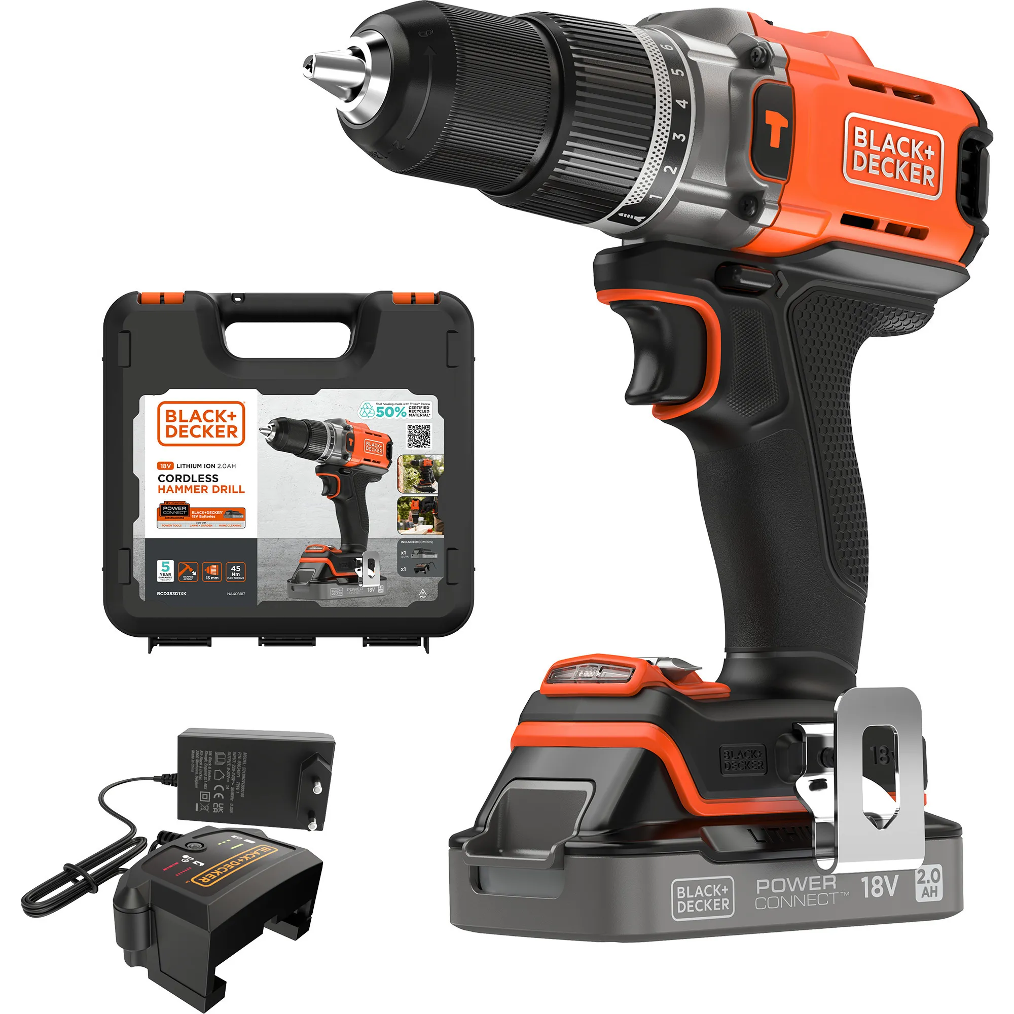 Avvitatore a percussione a batteria POWERCONNECT BCD383D1XK, 18 Volt, Cordless