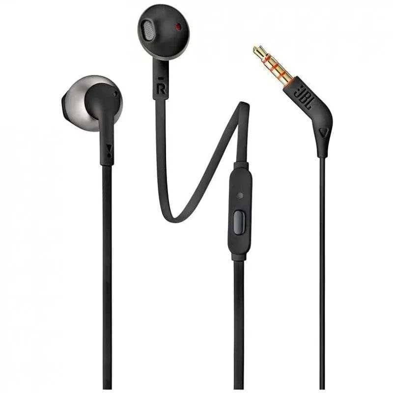 Auricolari JBL Tune 205 con cavo Jack 3.5 mm per musica e chiamate con microfono integrato neri