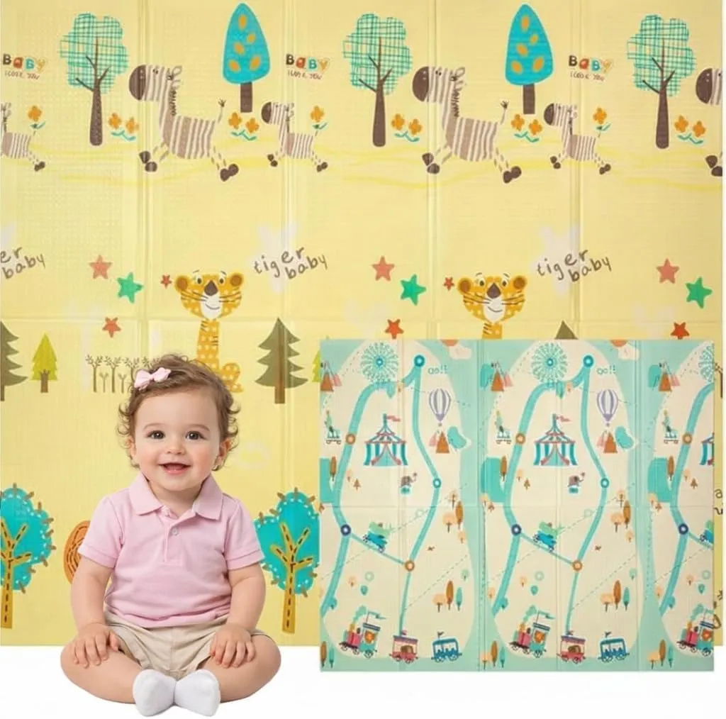 Edibaby, Tappeto Gioco Bambini, 180 x 150 cm, Spessore 1 cm,Tappeti Neonato in XPE Imbottito, Reversibile e Pieghevole, Attività per Cameretta (Fun | 180x150 | 1 cm)